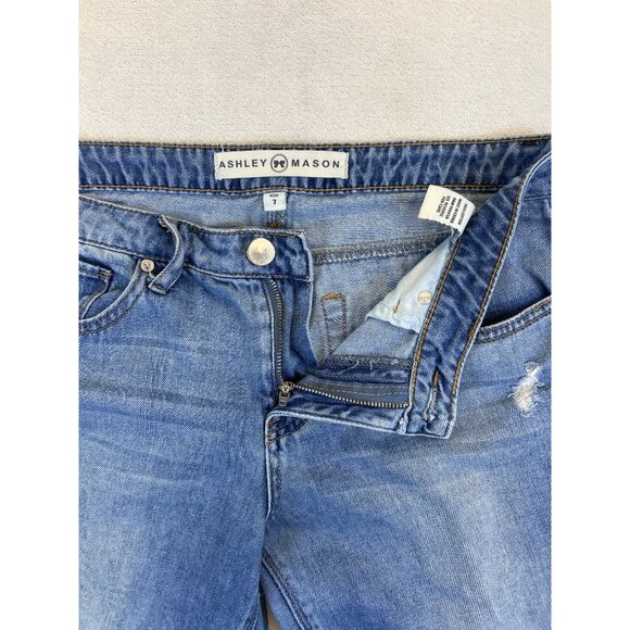 Ashley Mason Jeans Womens 7 Blue Denim Distressed Metal Eyelet Detail‎ - Picture 4 of 8